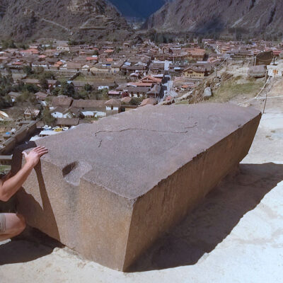 Timothy Alberino studying megalithic stones at Ollantaytambo, Peru.