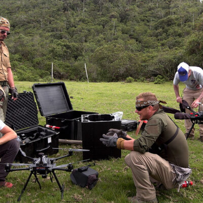 Timothy Alberino and his expedition team prepping the lidar drones to scan a lost city in the Andes mountains of Peru.