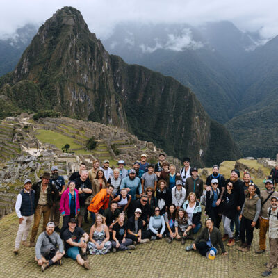 Timothy Alberino and his tour group at Machu Picchu, Peru.