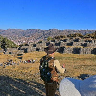 Timothy Alberino lecturing about the megalithic walls of Sacsayhuaman, Peru.