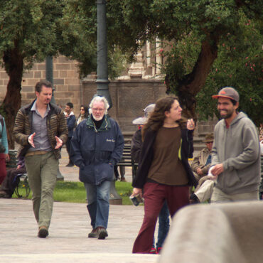Timothy Alberino investigating the Main Temple at Machu Picchu, Peru, with Anselm Pi Rambla. Circa 2017 (production still).