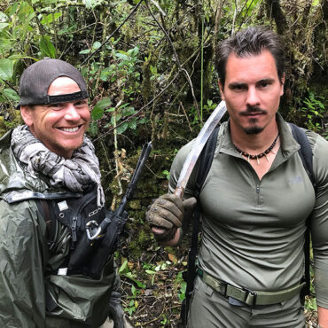 Timothy Alberino and Jamie Walden exploring the ruins of a lost city in the Andes mountains of Peru.