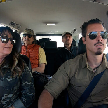 Timothy Alberino investigating elongated skulls with Chase Kloetzke and L.A. Marzulli in Paracas, Peru.