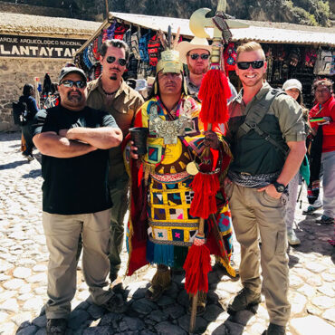 Timothy Alberino and team on expedition at Ollantaytambo, Peru.