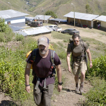 Timothy Alberino hiking up the mountain to a lost city in the Andes mountains of Peru.
