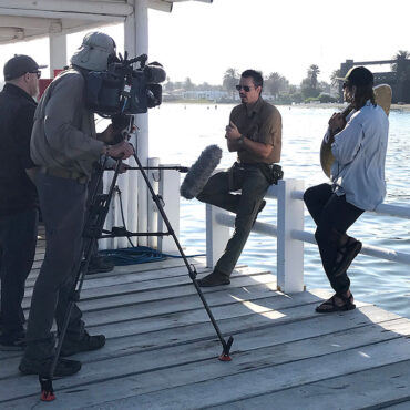 Timothy Alberino filming in Paracas, Peru.