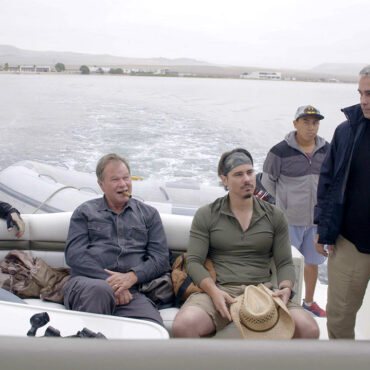 Timothy Alberino heading out to search for sunken treasure in the Bay of Paracas, Peru, with Gary Heavin and Anselm Pi Rambla.