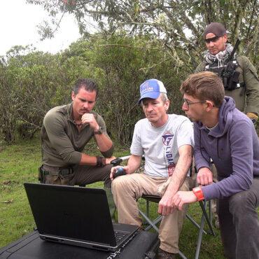 Timothy Alberino examining lidar data during an expedition to a lost city in the Andes mountains of Peru.